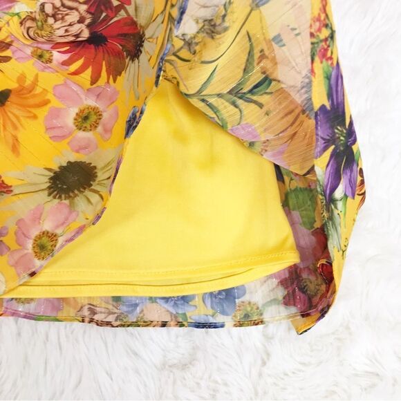 BETSEY & ADAM Yellow Floral Faux Wrap Mini Dress Long Sleeve Cocktail Size 4 New - Picture 11 of 14